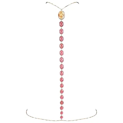 Pre-owned Karma El Khalil Vertebrae Body-chain With Cabochon Coral And Rhodochrosite In 18k Gold In Red