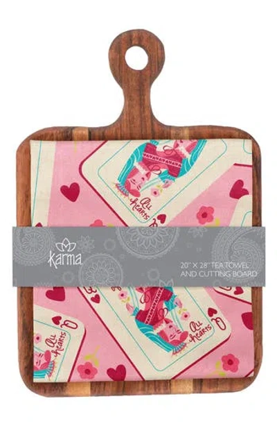 Karma Gifts All Hearts Tea Towel & Cutting Board Set In Pink