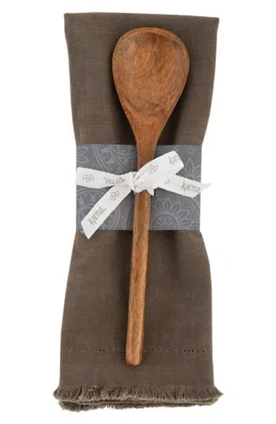Karma Gifts Chelsea Cotton Tea Towel & Spoon Set In Mushroom