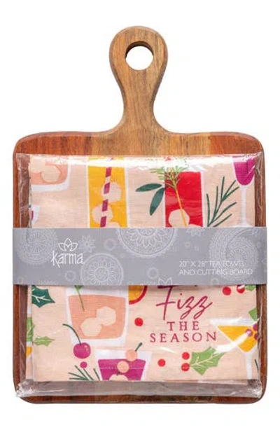 Karma Gifts Fizz The Season Tea Towel & Cutting Board Set In Multi