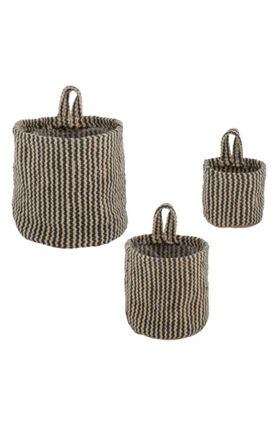 Karma Gifts Set Of 3 Vertical Stripe Hanging Baskets In Black