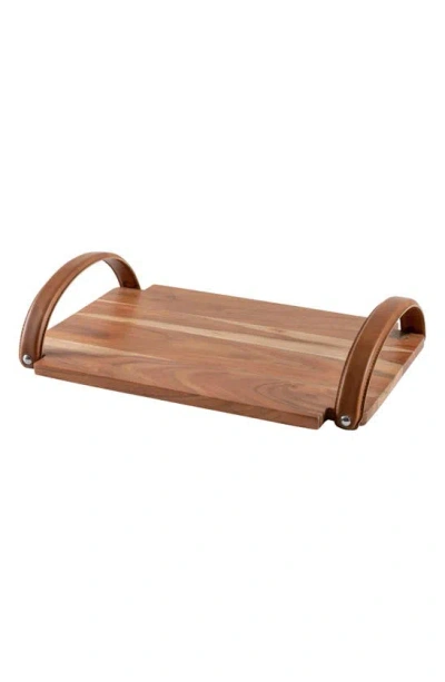 Karma Gifts Wood Tray Wiht Leather Handles In Brown