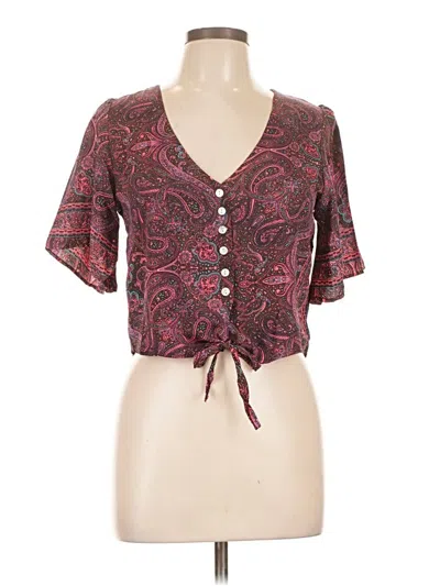 Pre-owned Karma Highway Short Sleeve Blouse In Burgundy