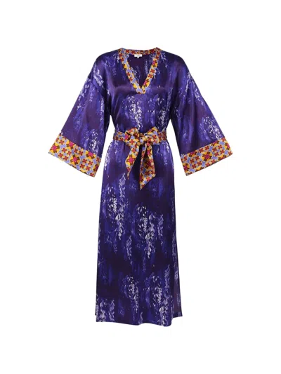 Karma Of Charme Floral V-neck Belt Coat In Purple