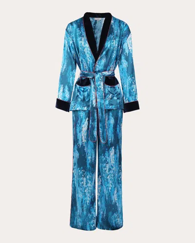 Karma On The Rocks Women's Ari Fuji Silk Belted Pajama Set In Blue
