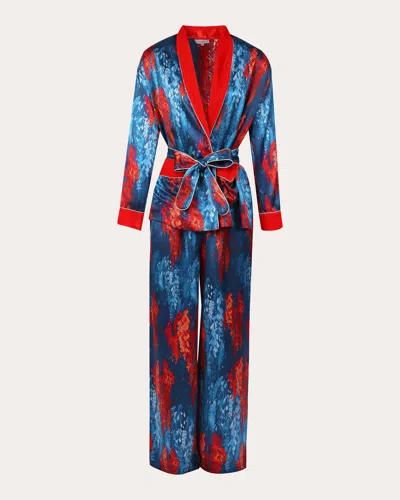 Karma On The Rocks Women's Ari Fuji Silk Belted Pajama Set In Multi