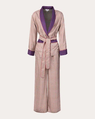 Karma On The Rocks Women's Ari Hoshi Silk Belted Pajama Set In Neutral