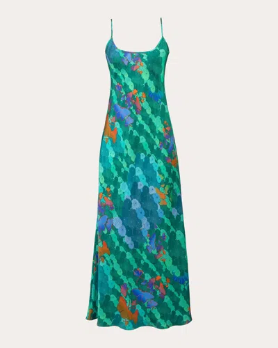 Karma On The Rocks Women's Edo Niwa Silk Maxi Slip Dress In Green