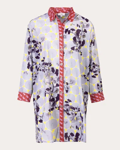 Karma On The Rocks Women's Gifu Ginko Printed Cotton Shirt Dress In Purple