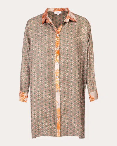 Karma On The Rocks Women's Gifu Mosaic Printed Silk Shirt Dress In Green