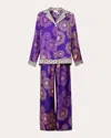 Karma On The Rocks Women's Isa Hanabi Printed Silk Pajama Set In Purple