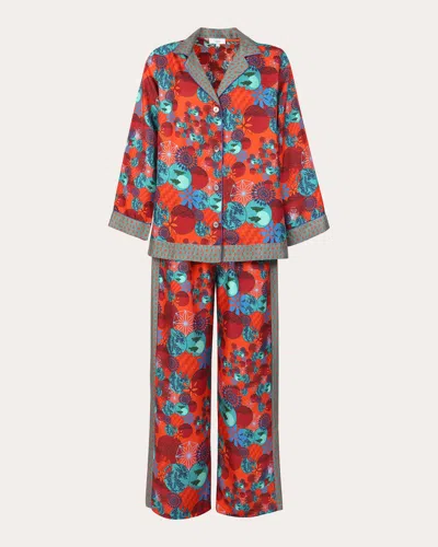 Karma On The Rocks Women's Isa Tama Silk Pajama Set In Red