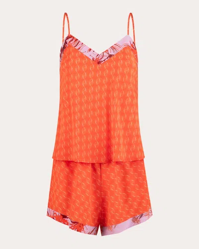 Karma On The Rocks Women's Kawa Mari Silk Hot Shorts Set In Orange