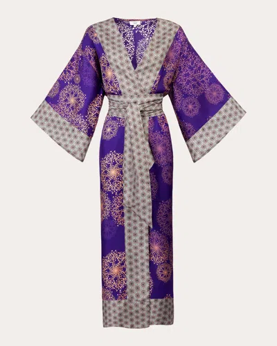 Karma On The Rocks Women's Kobe Hanabi Printed Silk Kimono In Purple