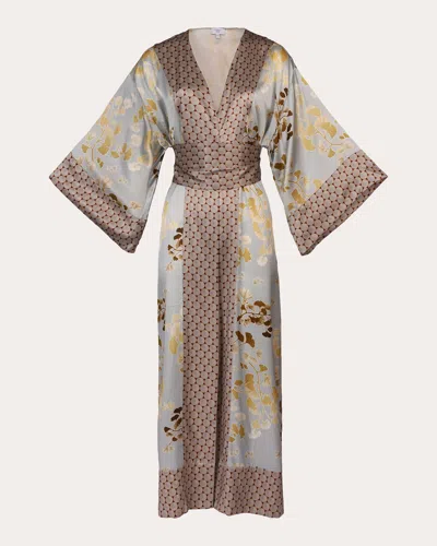 Karma On The Rocks Women's Kobe Kazari Printed Silk Satin Kimono In Blue