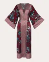 Karma On The Rocks Women's Kobe Kazari Printed Silk Satin Kimono In Red