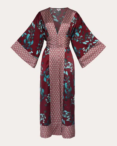 Karma On The Rocks Women's Kobe Kazari Printed Silk Satin Kimono In Red
