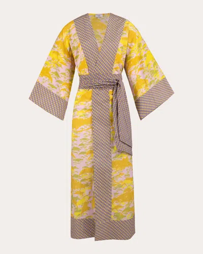 Karma On The Rocks Women's Kobe Matsu Cotton Kimono In Yellow
