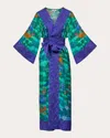 Karma On The Rocks Women's Kobe Niwa Silk Robe In Niwa Teal