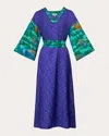 Karma On The Rocks Women's Kyoto Chocho Silk Kaftan In Chocho Teal