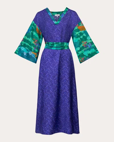 Karma On The Rocks Women's Kyoto Chocho Silk Kaftan In Blue