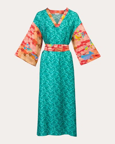 Karma On The Rocks Women's Kyoto Chocho Silk Kaftan In Green