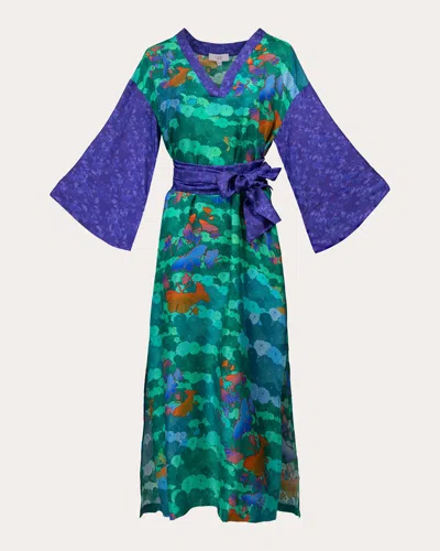 Karma On The Rocks Women's Kyoto Niwa Silk Kaftan In Green