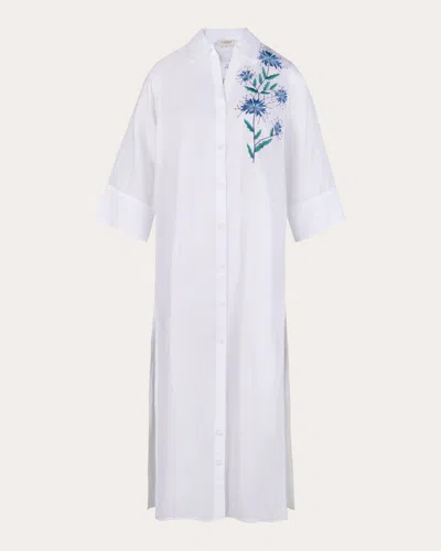 Karma On The Rocks Women's Mio Higa Embroidered Linen Shirt Dress In White