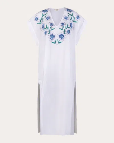 Karma On The Rocks Women's Noo Higa Embroidered Linen Tunic Dress In White