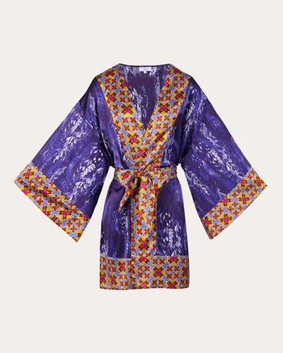 Karma On The Rocks Women's Osaka Fuji Silk Kimono In Blue