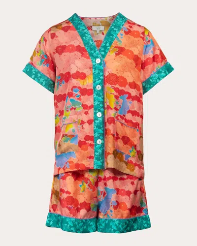 Karma On The Rocks Women's Sumi Niwa Silk Short-sleeve Pajama Set In Niwa Rose