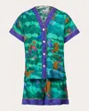 Karma On The Rocks Women's Sumi Niwa Silk Short-sleeve Pajama Set In Niwa Teal