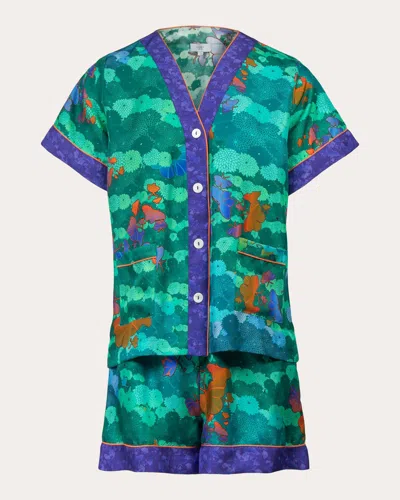 Karma On The Rocks Women's Sumi Niwa Silk Short-sleeve Pajama Set In Niwa Teal