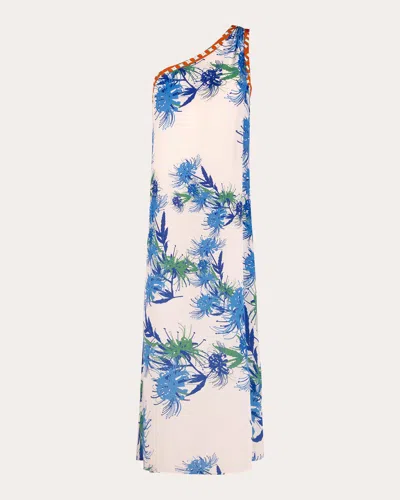 Karma On The Rocks Women's Tama Higa Silk Asymmetric Maxi Dress In Blue