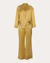 Karma On The Rocks Women's Tokyo Embroidered Silk Satin Pajama Set In Gold