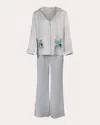 Karma On The Rocks Women's Tokyo Embroidered Silk Satin Pajama Set In Grey