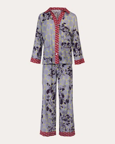 Karma On The Rocks Women's Tokyo Ginko Printed Cotton Pajama Set In Purple