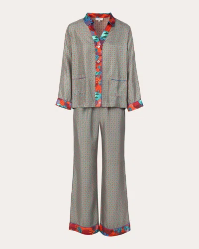 Karma On The Rocks Women's Tokyo Hoshi Silk Pajama Set In Gray