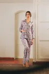 Karma On The Rocks Women's Tokyo Kassa Printed Cotton Pajama Set In Purple