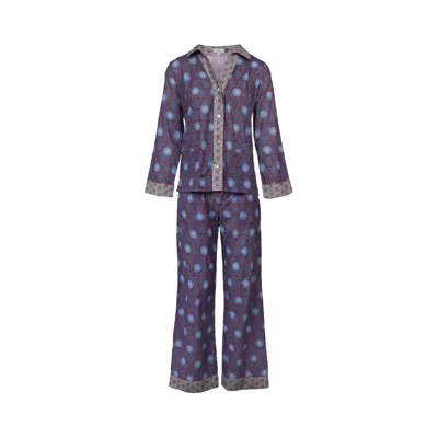 Karma On The Rocks Women's Tokyo Kassa Printed Cotton Pajama Set In Purple