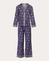 Karma On The Rocks Women's Tokyo Kassa Printed Cotton Pajama Set In Purple