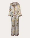 Karma On The Rocks Women's Tokyo Kazari Printed Silk Satin Pajama Set In Blue