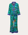 Karma On The Rocks Women's Tokyo Niwa Silk Pajama Set In Niwa Teal