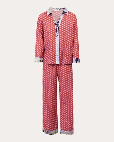 Karma On The Rocks Women's Tokyo Tiles Printed Cotton Pajama Set In Red