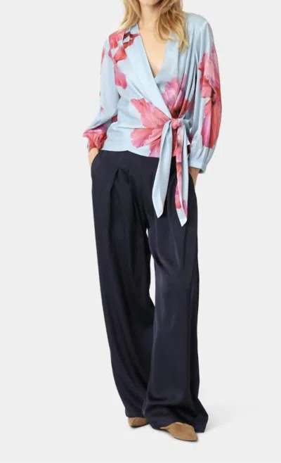 Karmamia Elena Wrap Blouse In Fuchsia Maxi Flower In Blue