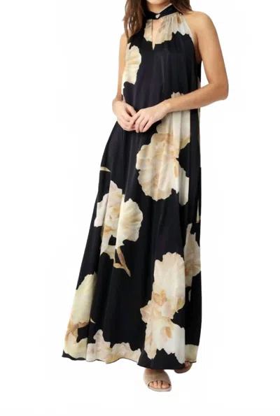 Karmamia Heather Sleeveless Dress In Gold Maxi Flowe In Black
