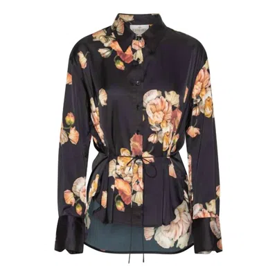Karmamia Women's Edie Shirt In Poppy Bouquet In Black