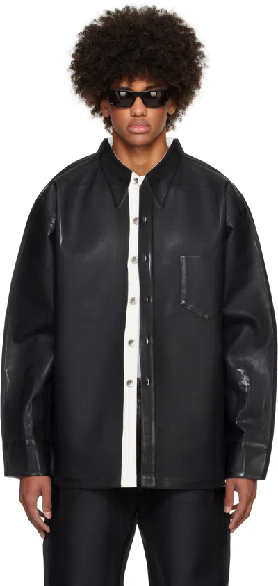 Karmuel Young Black Overprinted Pu Leather Square Shirt