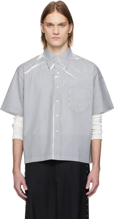Karmuel Young Gray & White Square Printed Stripe Shirt In Black