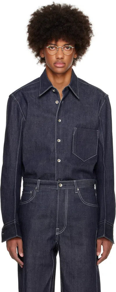 Karmuel Young Navy Raw Curved Arm Denim Shirt